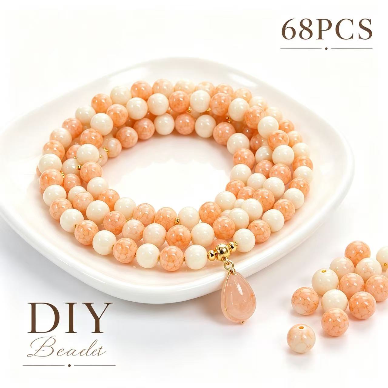 68pcs Orange Yellow Glass Beads for DIY Jewelry Making